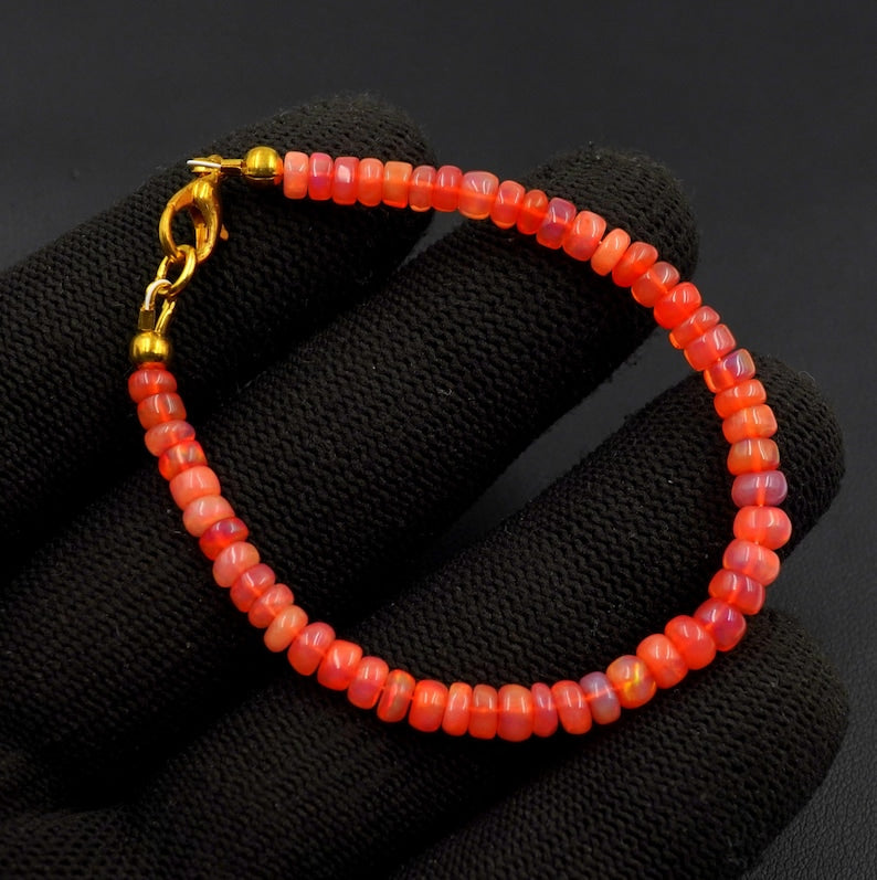 Natural Ethiopian Opal Roundel Beads , Multi Fire Opal Bracelet Gift For Her