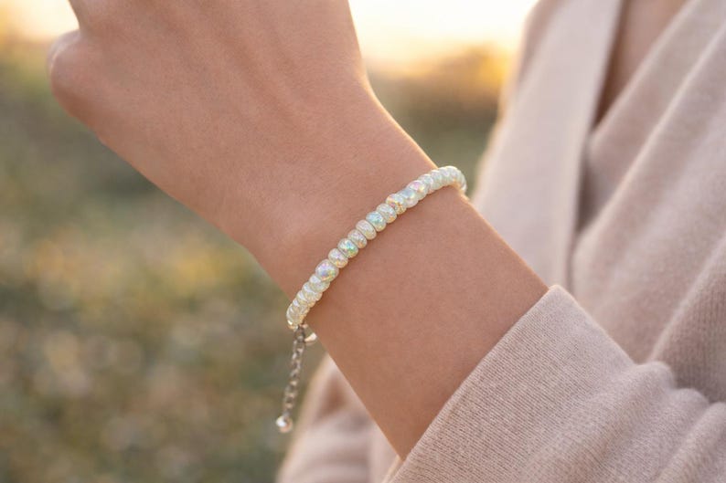 Natural Ethiopian Opal Beaded Bracelet | AAA High Fire Gemstone, October Birthstone Jewelry