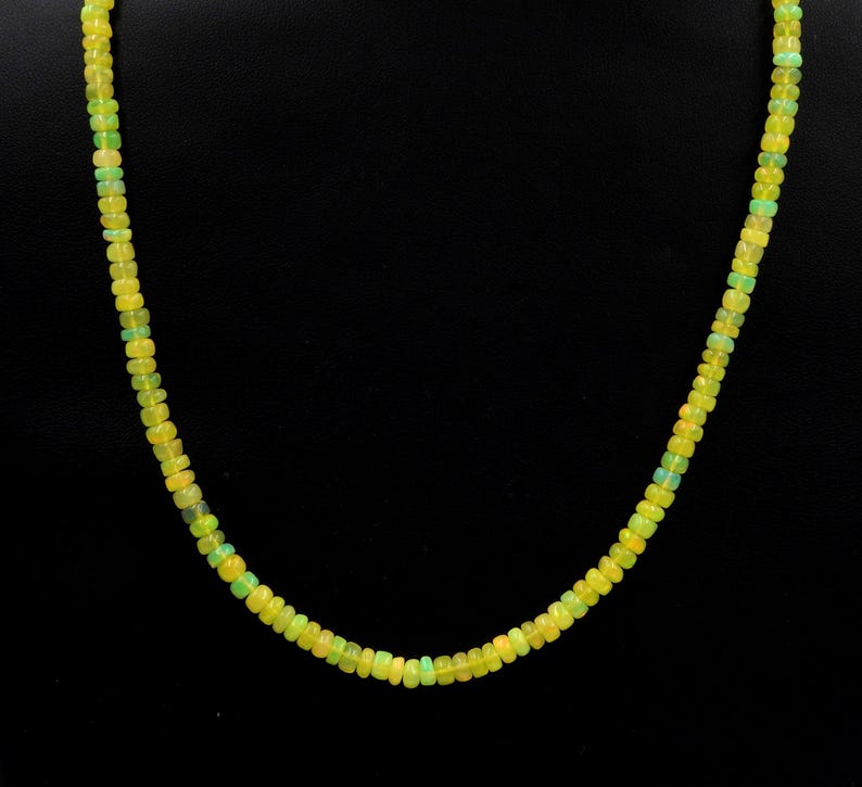 Natural Yellow Ethiopian Opal Roundel Beads Necklace, Multi Fire Opal Gemstone Gift For Her