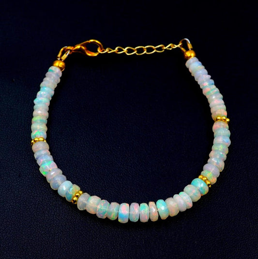 Natural Ethiopian Opal Beads Bracelet, Multi Fire Roundel, Natural Gemstone Jewelry