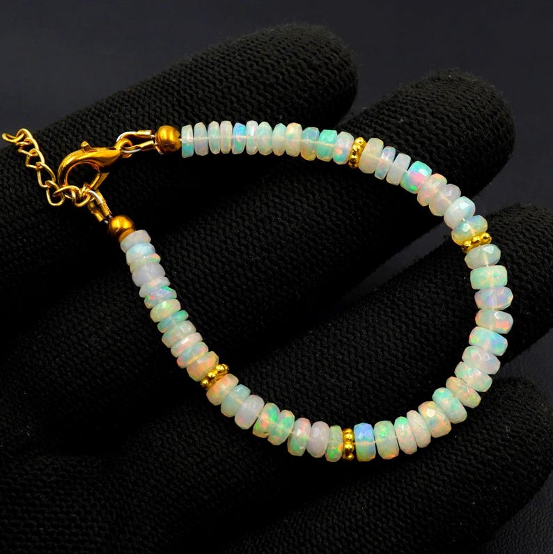 Natural Ethiopian Opal Beads Bracelet, Multi Fire Roundel, Natural Gemstone Jewelry