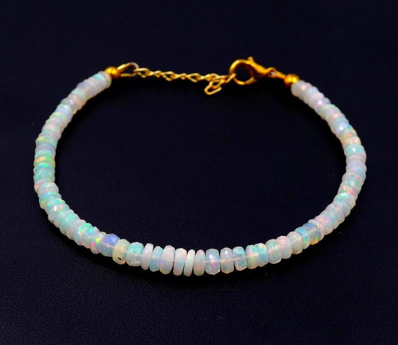 Natural Ethiopian Multi Fire Opal Beads Bracelet, Welo Fire Roundel, Gemstone Jewelry