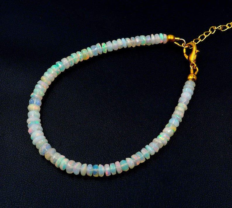 Natural Ethiopian Multi Fire Opal Beads Bracelet, Welo Fire Roundel, Gemstone Jewelry