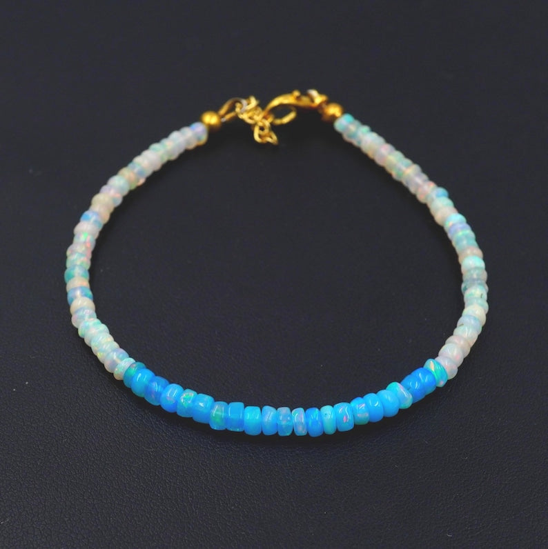 Natural Ethiopian Opal Beaded Bracelet | AAA High Fire Gemstone, October Birthstone Jewelry