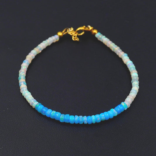 Natural Ethiopian Opal Beaded Bracelet | AAA High Fire Gemstone, October Birthstone Jewelry