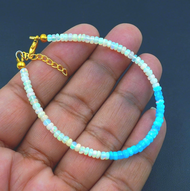 Natural Ethiopian Opal Beaded Bracelet | AAA High Fire Gemstone, October Birthstone Jewelry