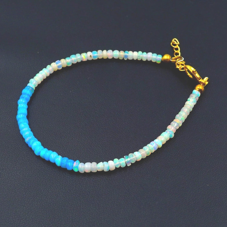 Natural Ethiopian Opal Beaded Bracelet | AAA High Fire Gemstone, October Birthstone Jewelry