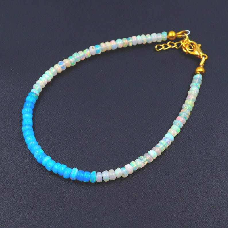 Natural Ethiopian Opal Beaded Bracelet | AAA High Fire Gemstone, October Birthstone Jewelry