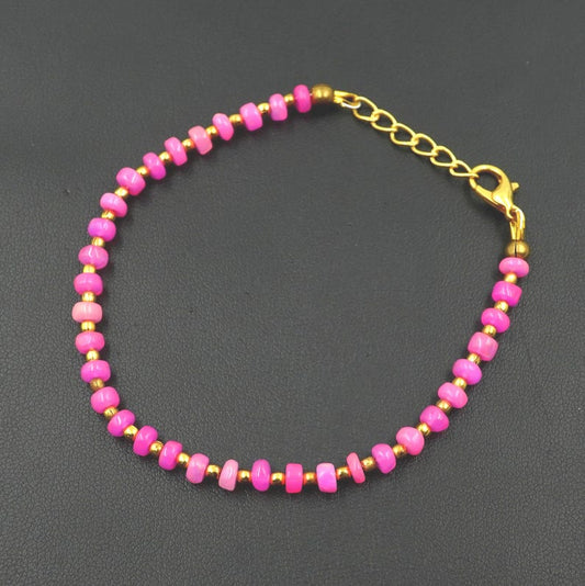 Pink Ethiopian Opal Roundel Beads Bracelet, Natural Multi Fire Opal, Adjustable 5-9 Inch