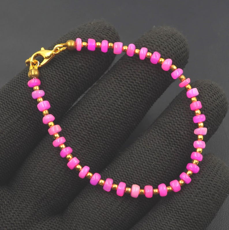 Pink Ethiopian Opal Roundel Beads Bracelet, Natural Multi Fire Opal, Adjustable 5-9 Inch