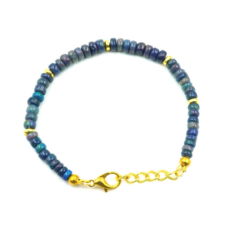 Black Opal Multi Fire Cabochon Beads Bracelet Gold & Silver Beads Gift For Her