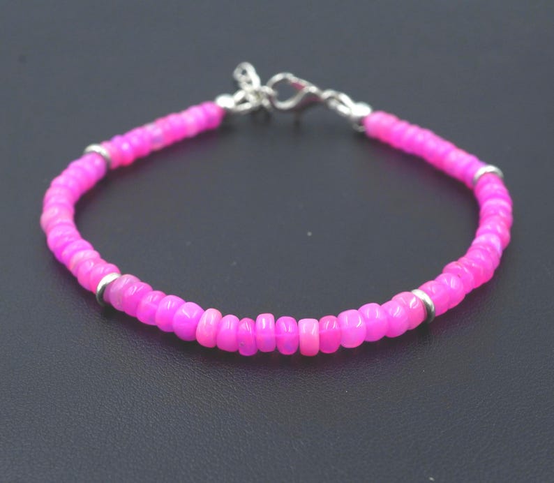 Natural Pink Ethiopian Opal Beads Bracelet, Roundel Multi Fire Gemstone Gift