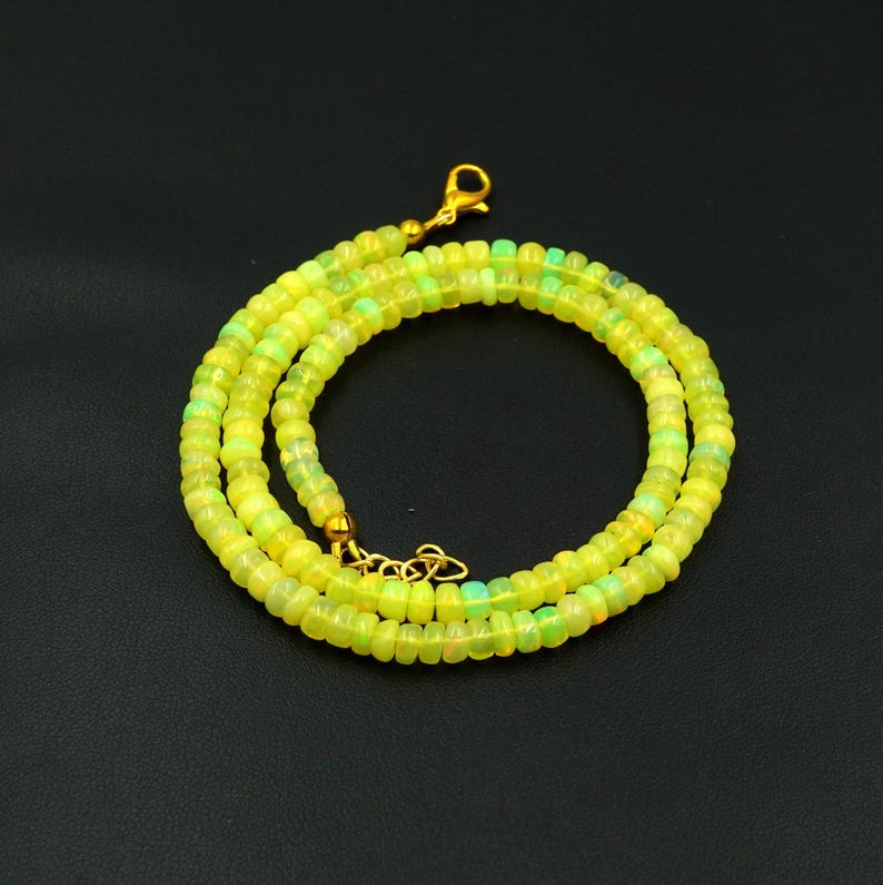 Natural Yellow Ethiopian Opal Roundel Beads Necklace, Multi Fire Opal Gemstone Gift For Her
