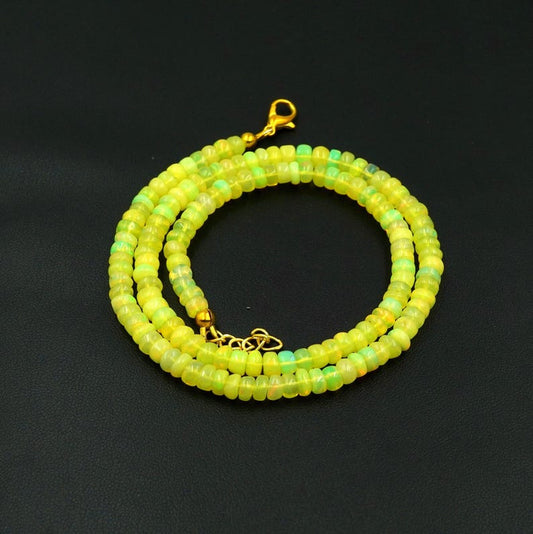 Natural Yellow Ethiopian Opal Roundel Beads Necklace, Multi Fire Opal Gemstone Gift For Her