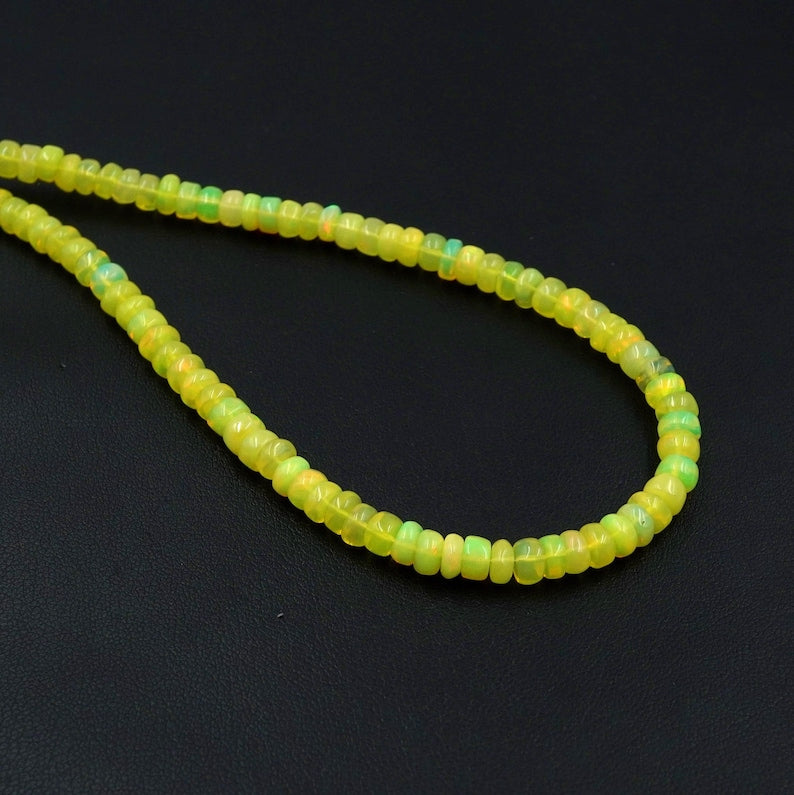 Natural Yellow Ethiopian Opal Roundel Beads Necklace, Multi Fire Opal Gemstone Gift For Her