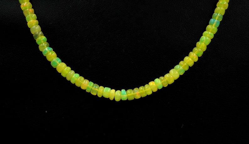 Natural Yellow Ethiopian Opal Roundel Beads Necklace, Multi Fire Opal Gemstone Gift For Her