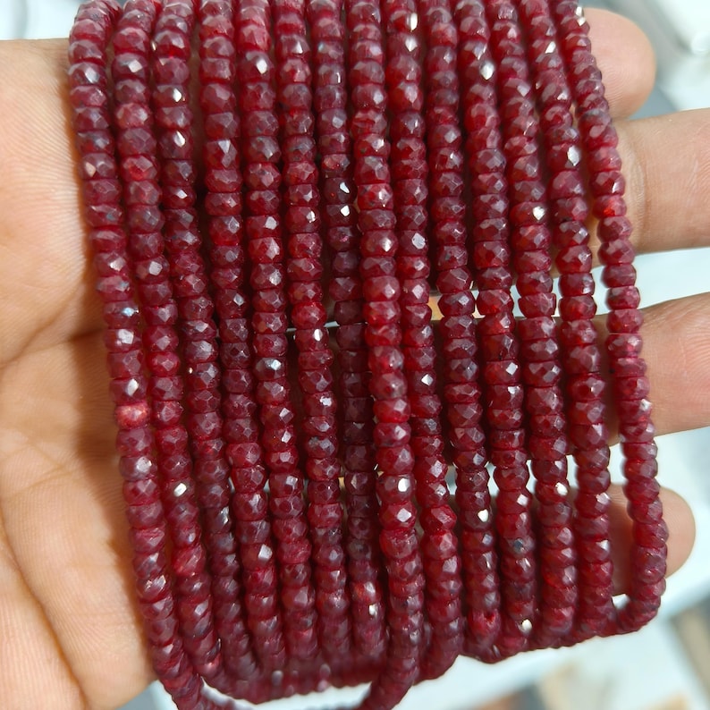 Natural Mozambique Ruby Faceted Beads 7 Lines Necklace Set
