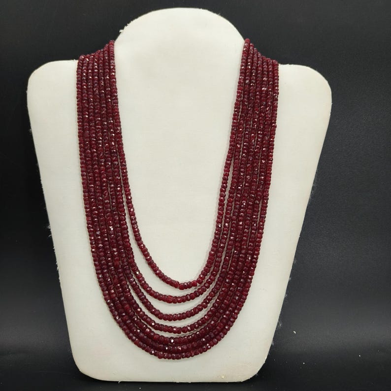 Natural Mozambique Ruby Faceted Beads 7 Lines Necklace Set