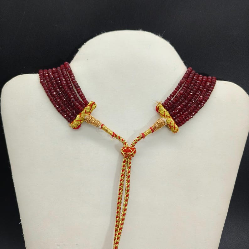 Natural Mozambique Ruby Faceted Beads 7 Lines Necklace Set