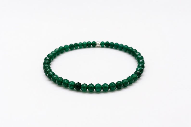 Faceted Emerald Beads Bracelet: Handmade Gemstone Stretch Bracelet