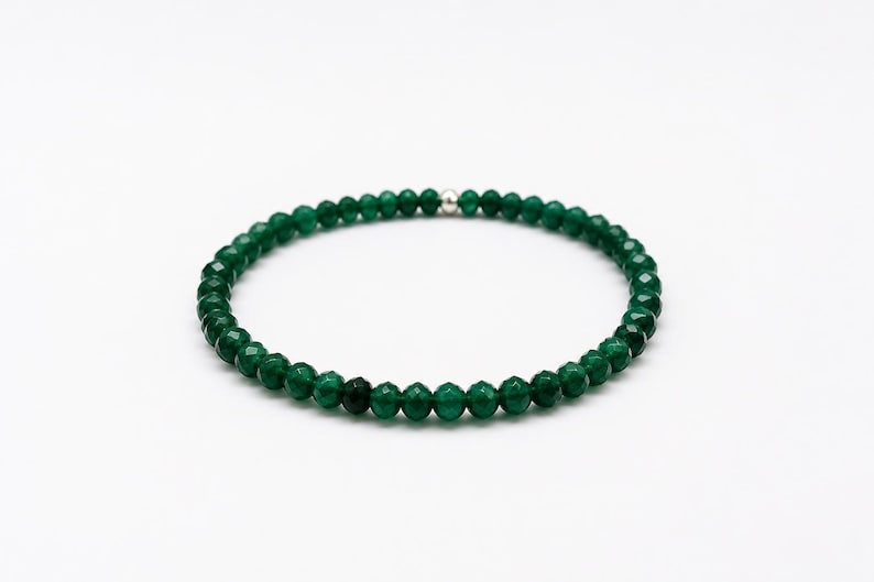 Faceted Emerald Beads Bracelet: Handmade Gemstone Stretch Bracelet